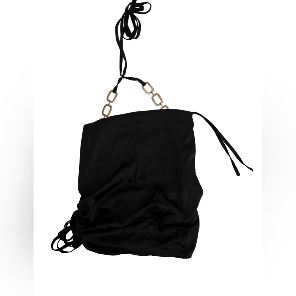 Black silk gold chained halter top.